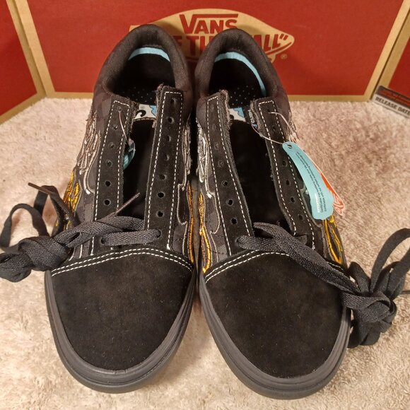 Vans Men 7 /Women 8.5 ComfyCush Old Skool Ignition Checker Flames Black Yellow - Picture 6 of 12
